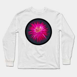 Spiky Dark Pink Cactus Dahlia Flower Circle Frame Long Sleeve T-Shirt